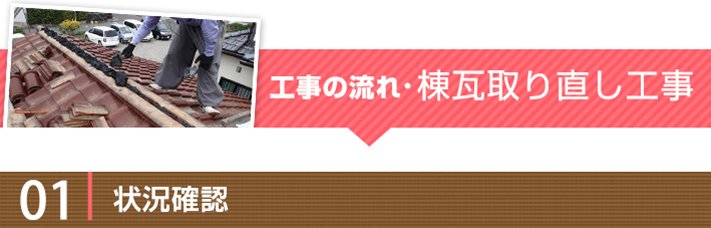 棟瓦取り直し工事　工事の流れ01:状況確認