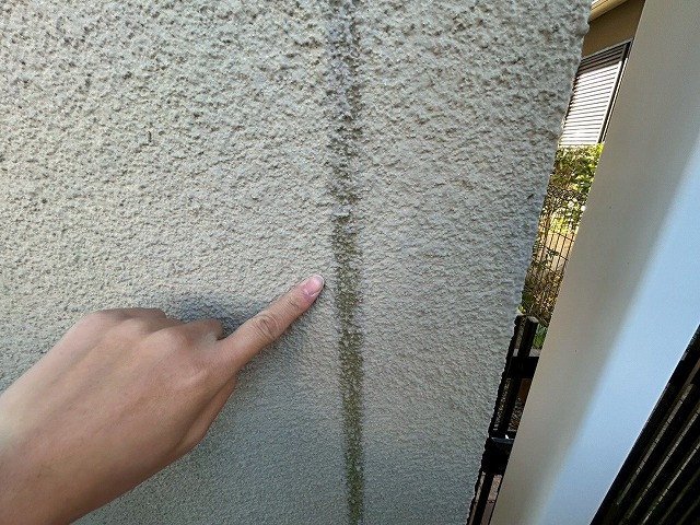 太い目地の汚れを指さす画像