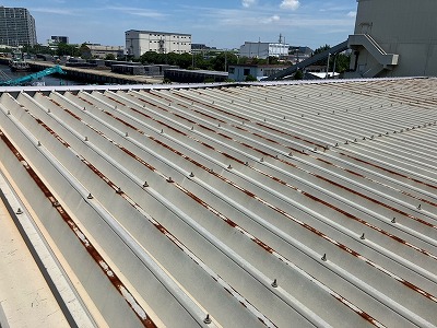 龍ケ崎市の工場で折半屋根に錆とボルトキャップ腐食が進行した現地調査