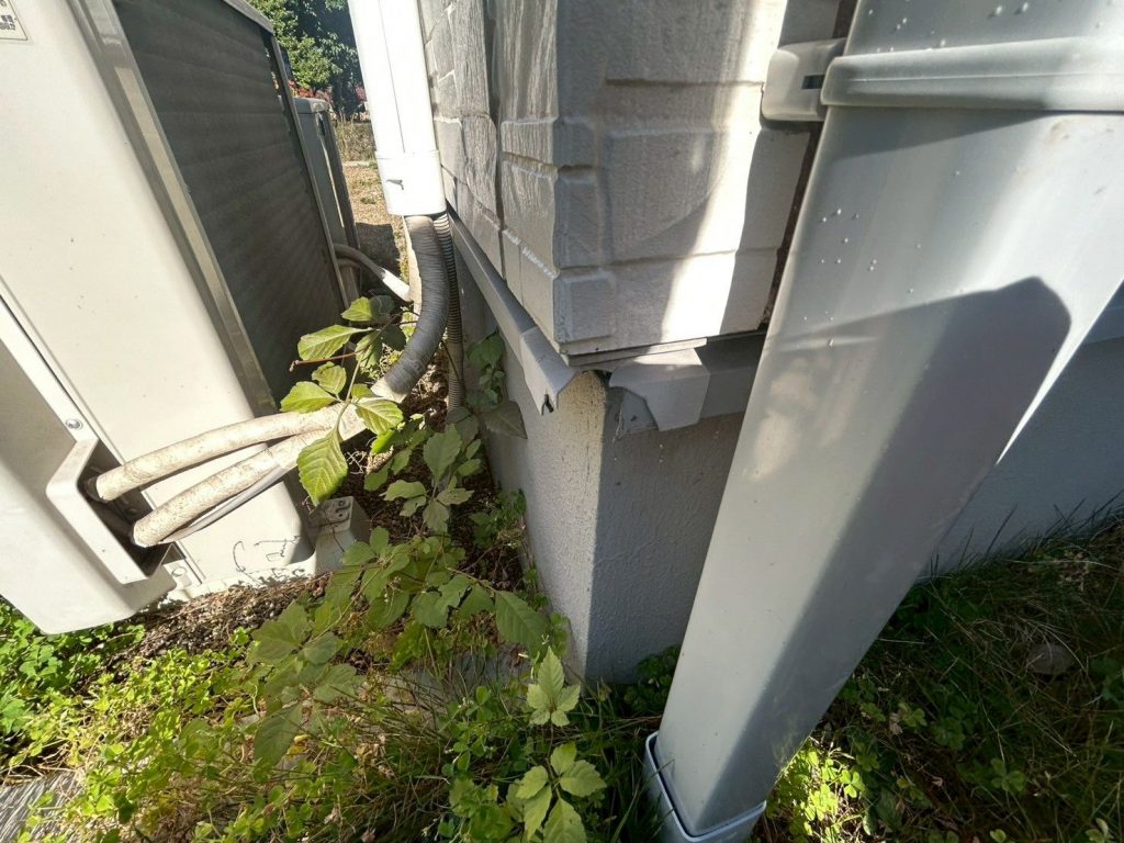 基礎際の雑草と配管