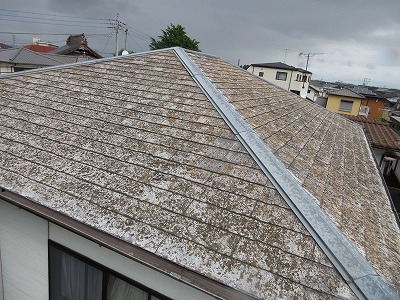 龍ケ崎市で確認した雨樋の割れと歪み、塗膜の変色が進んだ屋根外装の現地調査