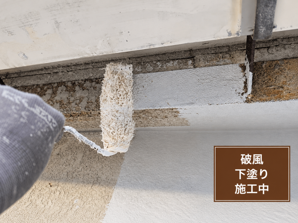 破風の下塗り作業